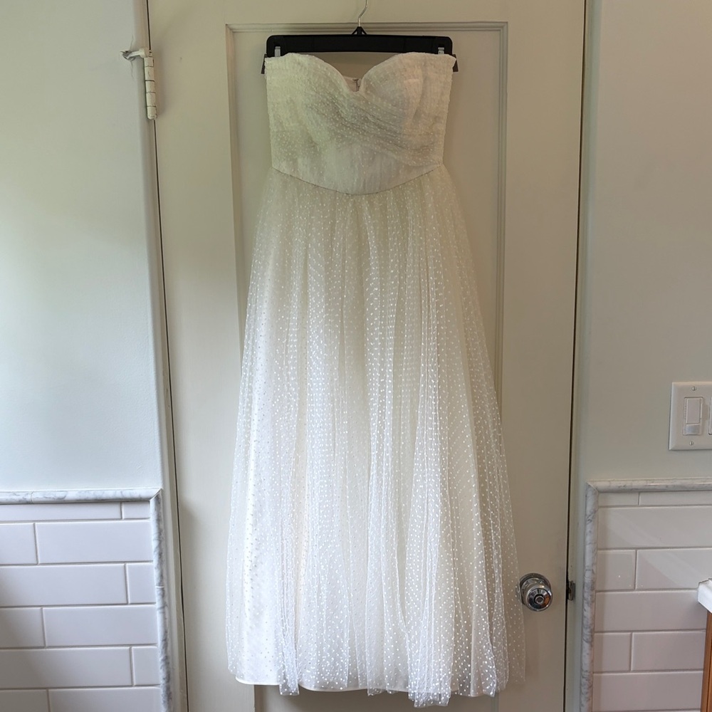 Strapless White Polka Dot Tulle Wedding Dress